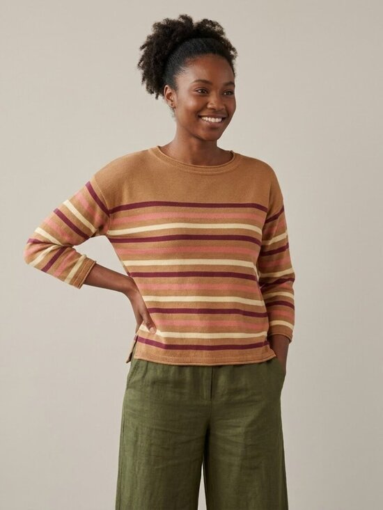 Pact Sweaters - Pact Organic Cotton Wide Neck Sweater Warm Spice Striped Size SM